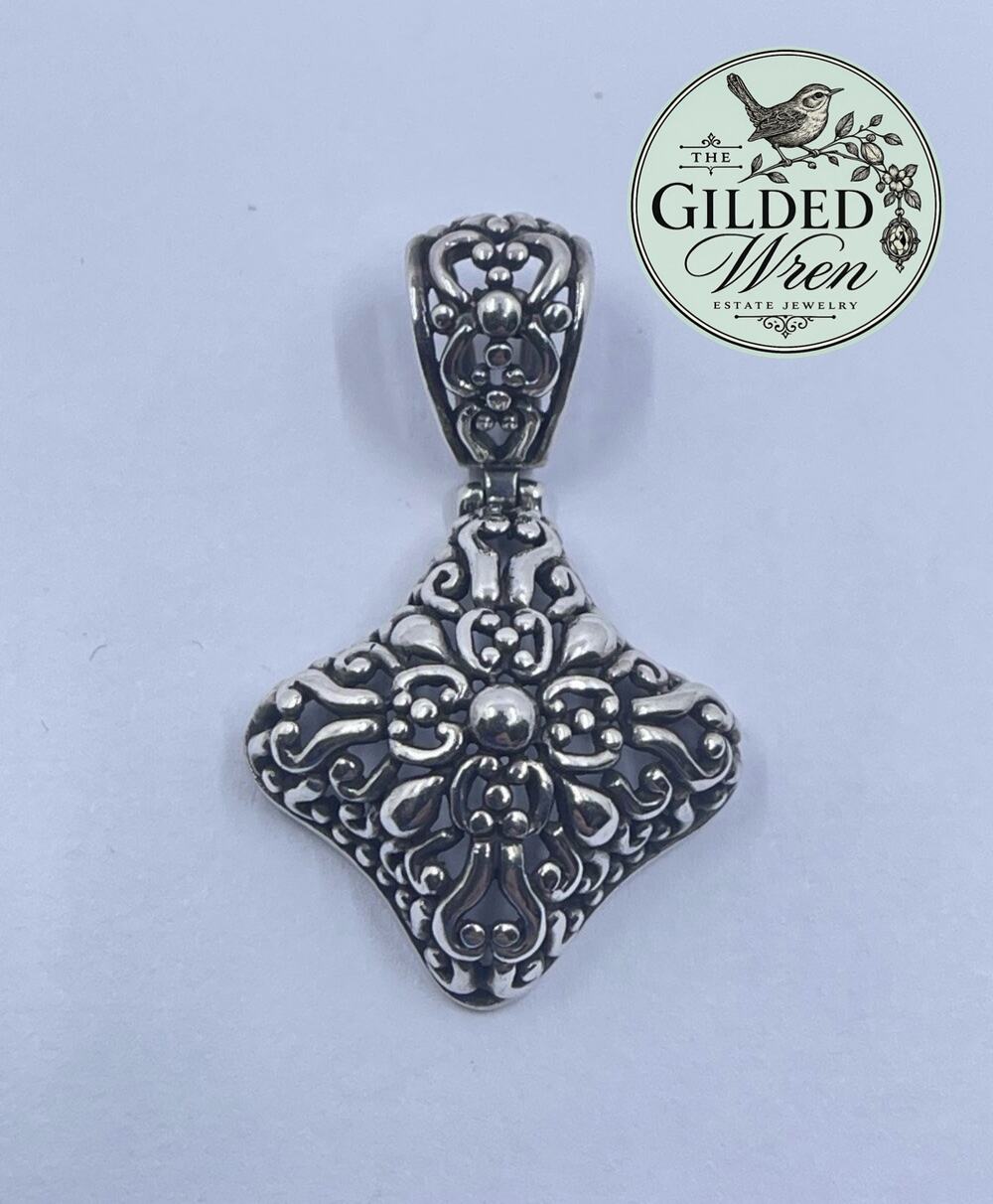925 Sterling Silver Floral Filigree Pendant Ornate Openwork 1.5” 5.49g